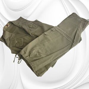 Ashley linen olive 2pc sleeveless capri pants set